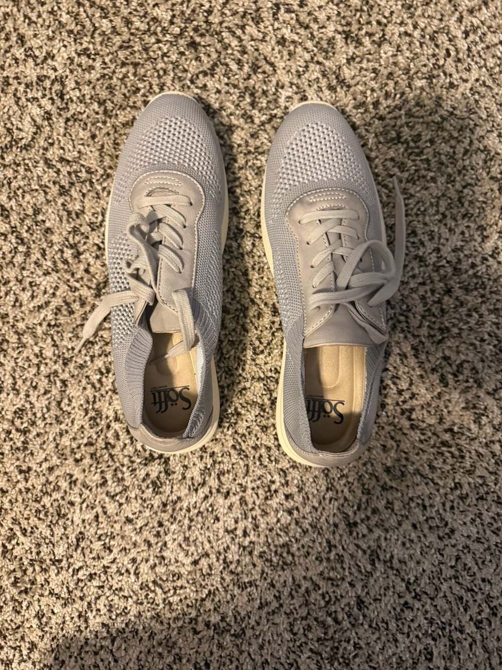 Söfft Novella Grey Knit and Leather Lace-Up Sneakers